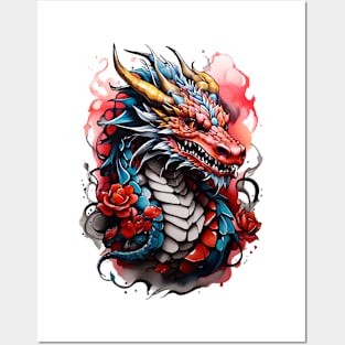 Red Blue Dragon Posters and Art